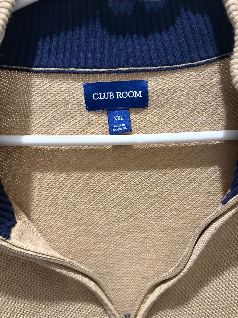 Club Room Cream Zip-Up Sweater with Navy Trim